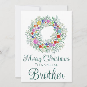 Tarjeta Festiva Hermano Navidades coloridos Wreath