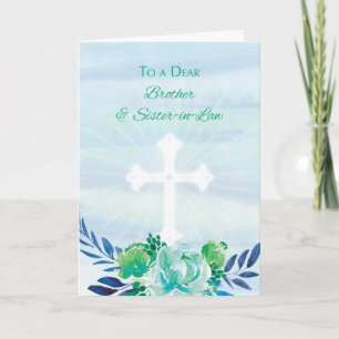 Tarjeta Festiva Hermano y cuñada Flores Azules Verde azuladas Pasc