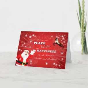 Tarjeta Festiva Hermano y esposo, Santa y un reno