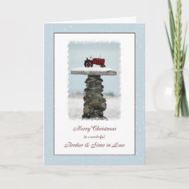 Tarjeta Festiva Hermano y hermana en el tractor de Navidades de De