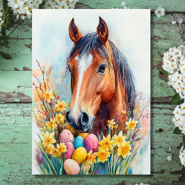 Tarjeta Festiva Hermosa acuarela Caballo Deseos de Pascua