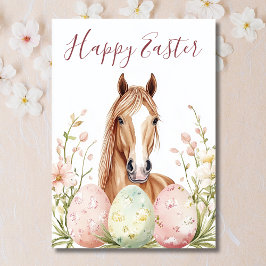 Tarjeta Festiva Hermosa acuarela Caballo Deseos de Pascua