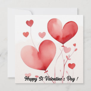 Tarjeta Festiva Hermosa acuarela Corazón Flores Valentine