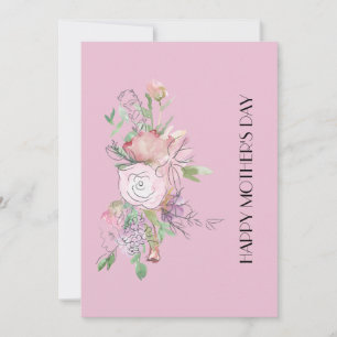 Tarjeta Festiva Hermosa acuarela Flor Happy Mothers Day Card
