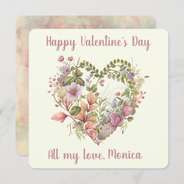 Tarjeta Festiva Hermosa acuarela, flores silvestres en vacaciones  (Anverso / Reverso)