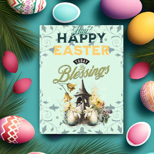 Tarjeta Festiva Hermosa acuarela Huevo floral Feliz Pascua