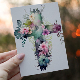 Tarjeta Festiva Hermosa Cruz Cristiana acuarela