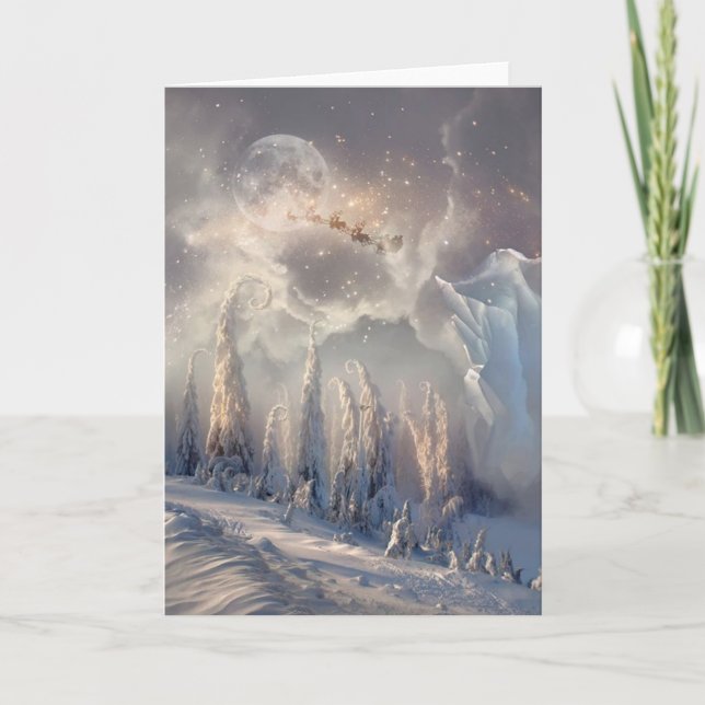 Tarjeta Festiva Hermosa escena de Navidades de invierno de Santa F (Anverso)