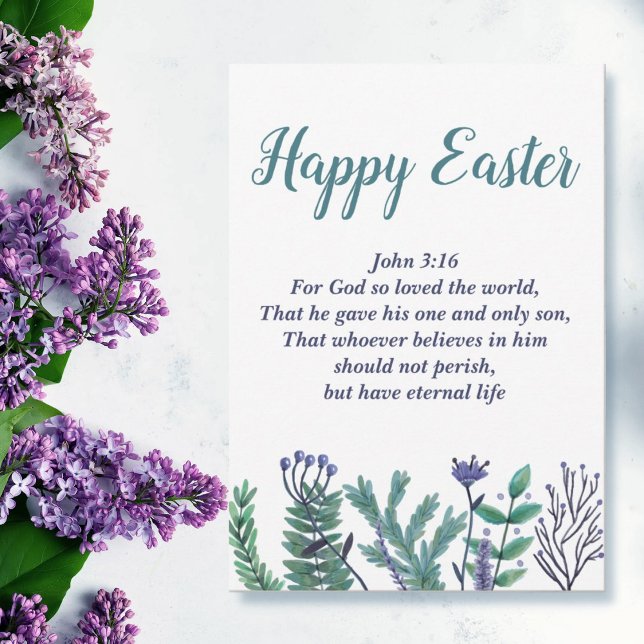 Tarjeta Festiva Hermosa Feliz Pascua Juan 3:16 Floral religiosa (Subido por el creador)
