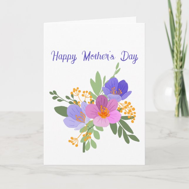 Tarjeta Festiva Hermosa floral azul violeta "Día de la Madre" (Anverso)