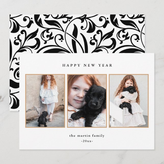 Tarjeta Festiva Hermosa foto en blanco y negro de los tres años de (Anverso / Reverso)