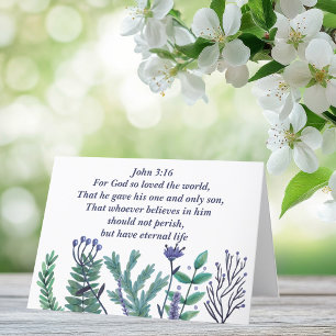 Tarjeta Festiva Hermosa Juan 3:16 Biblia cristiana versus Floral