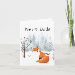 Tarjeta Festiva Hermosa Paz en la Tierra Zorro Rojo Pájaro Inviern