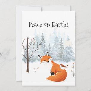 Tarjeta Festiva Hermosa Paz en la Tierra Zorro Rojo Pájaro Inviern