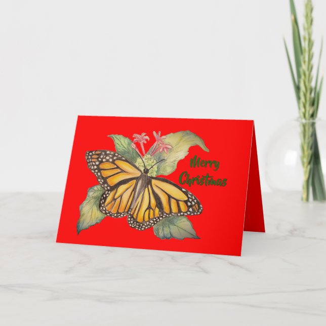 Tarjeta Festiva Hermosa pintura estilo mariposa monarca dorada (Anverso)