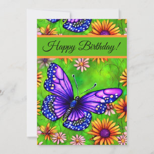 Tarjeta Festiva Hermosa pradera de mariposa morada