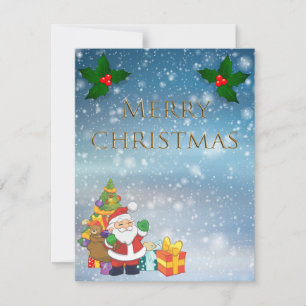Tarjeta Festiva Hermosa Santa Esparkly Azul
