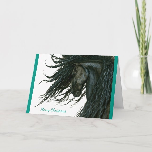 Tarjeta Festiva Hermosa temporada saludando a caballo frisón de Bi (Anverso)