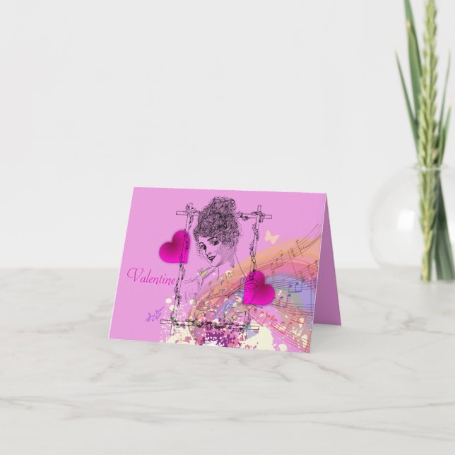 Tarjeta Festiva Hermosa victoriana Lady Pink Valentine Notecard (Anverso)