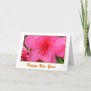 Tarjeta Festiva Hermosas flores de azalea rosadas Año Nuevo
