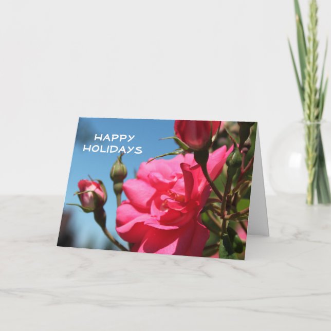 Tarjeta Festiva Hermosas flores rosadas felices fiestas (Anverso)