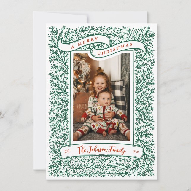 Tarjeta Festiva Hermosas ramas Navidades rojos y verdes (Anverso)