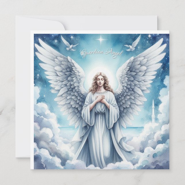 Tarjeta Festiva Hermoso Ángel del Guardián Blanco (Anverso)