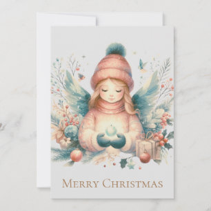 Tarjeta Festiva Hermoso ángel invernal en medio de la naturaleza d