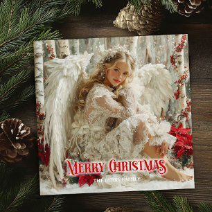 Tarjeta Festiva Hermoso ángel victoriano rojo y dorado artístico