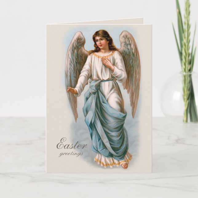 Tarjeta Festiva Hermoso ángel vintage Bendiciones de Pascua (Anverso)