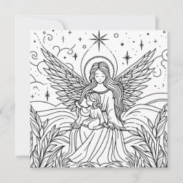 Tarjeta Festiva Hermoso Arte para Colorear Ángel de la Guarda