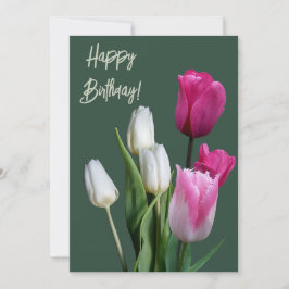 Tarjeta Festiva Hermoso boho floral blanco tulipanes rosados cumpl