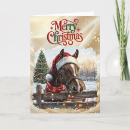 Tarjeta Festiva Hermoso caballo bayo con cinta roja