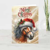 Hermoso caballo bayo con sombrero de Santa