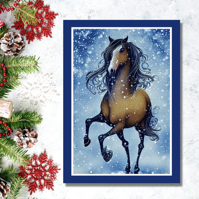 Tarjeta Festiva Hermoso caballo caprichoso en los Navidades de la  (Subido por el creador)