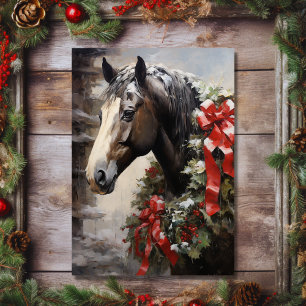 Tarjeta Festiva Hermoso caballo con Navidades de la festividad de