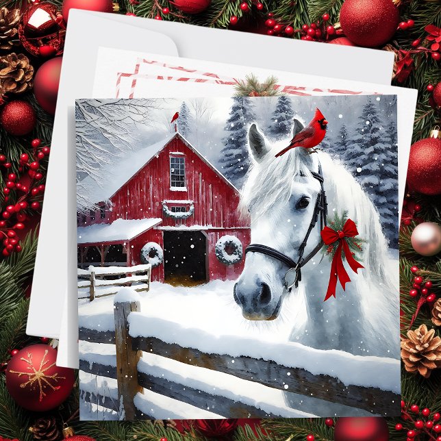 Tarjeta Festiva Hermoso caballo de vacaciones con cardenal persona (Subido por el creador)