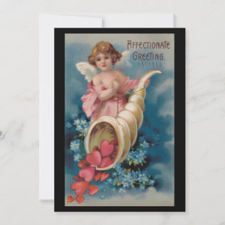Tarjeta Festiva Hermoso Cherub Vintage Pouring Hearts Cornocopia