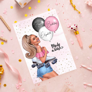 Tarjeta Festiva Hermoso Chica Roller de Rubia Feliz cumpleaños