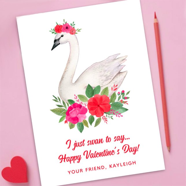 Tarjeta Festiva Hermoso cisne floral acuarela para San Valentín de (Subido por el creador)