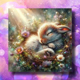 Tarjeta Festiva Hermoso Conejito En La Pacífica Pascua Forestal
