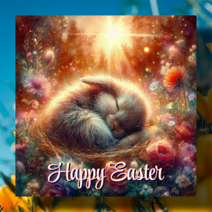 Tarjeta Festiva Hermoso Conejito En La Pacífica Pascua Forestal
