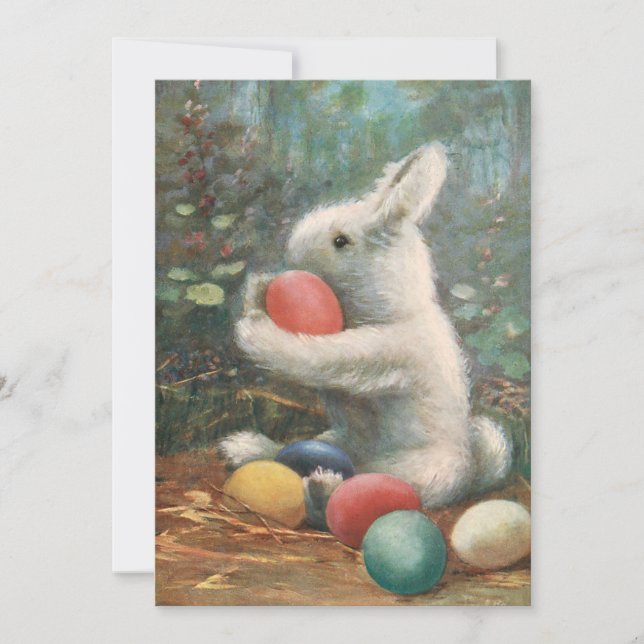Tarjeta Festiva Hermoso conejo de Pascua y Huevos (Anverso)