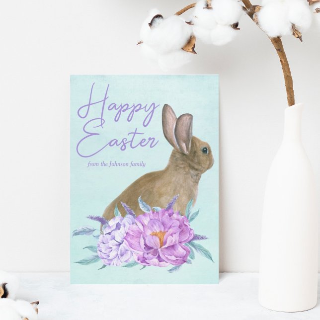 Tarjeta Festiva Hermoso Conejo Pastel Floral Feliz Pascua (Subido por el creador)