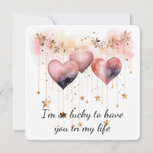 Tarjeta Festiva Hermoso Corazón de Acuarela de Color Rosa