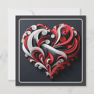Tarjeta Festiva Hermoso Corazón Rojo y Blanco Desplazamiento Valen