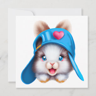 Tarjeta Festiva Hermoso delgado hiphop lindo conejito con un Gorra