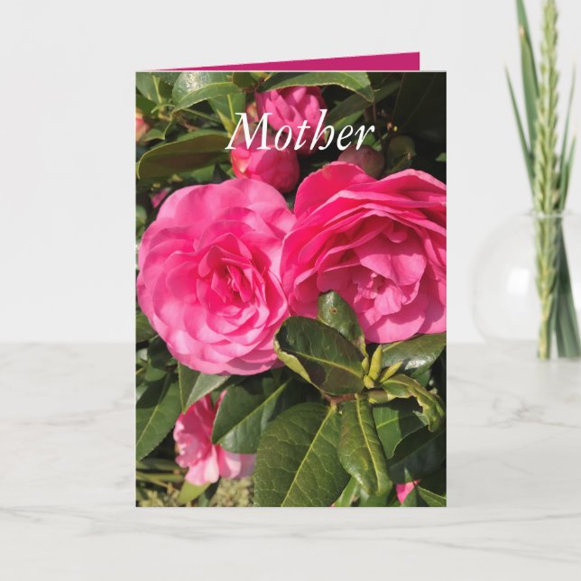 Tarjeta Festiva Hermoso Día de la Madre Camellia Rosa (Anverso)