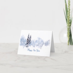 Tarjeta Festiva Hermoso dibujo de acuarela paisaje invernal