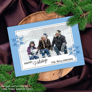 Tarjeta Festiva Hermoso Faux Purpurina Snowflakes On Light Blue